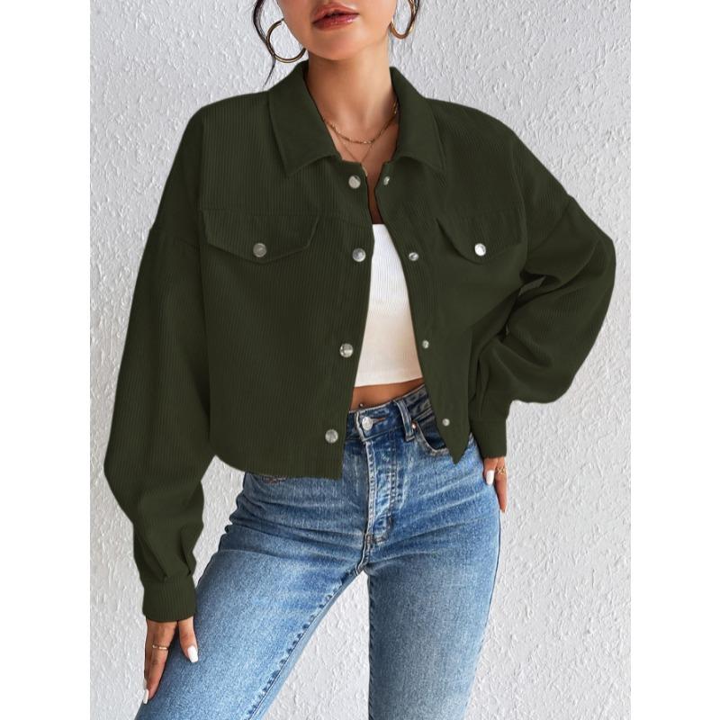 Autumn and Winter Loose Long Sleeve Casual Women Short Coats Buttons Simple Elegant Fashion Office Jacket Lapel Ladies Solid Color Clothing