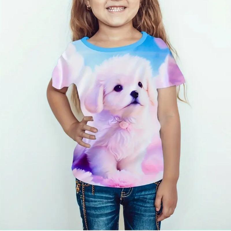 T-Shirt for Girls 3D Print Cute Dog Graphic T Shirts Summer Short Sleeves Casual Fashions