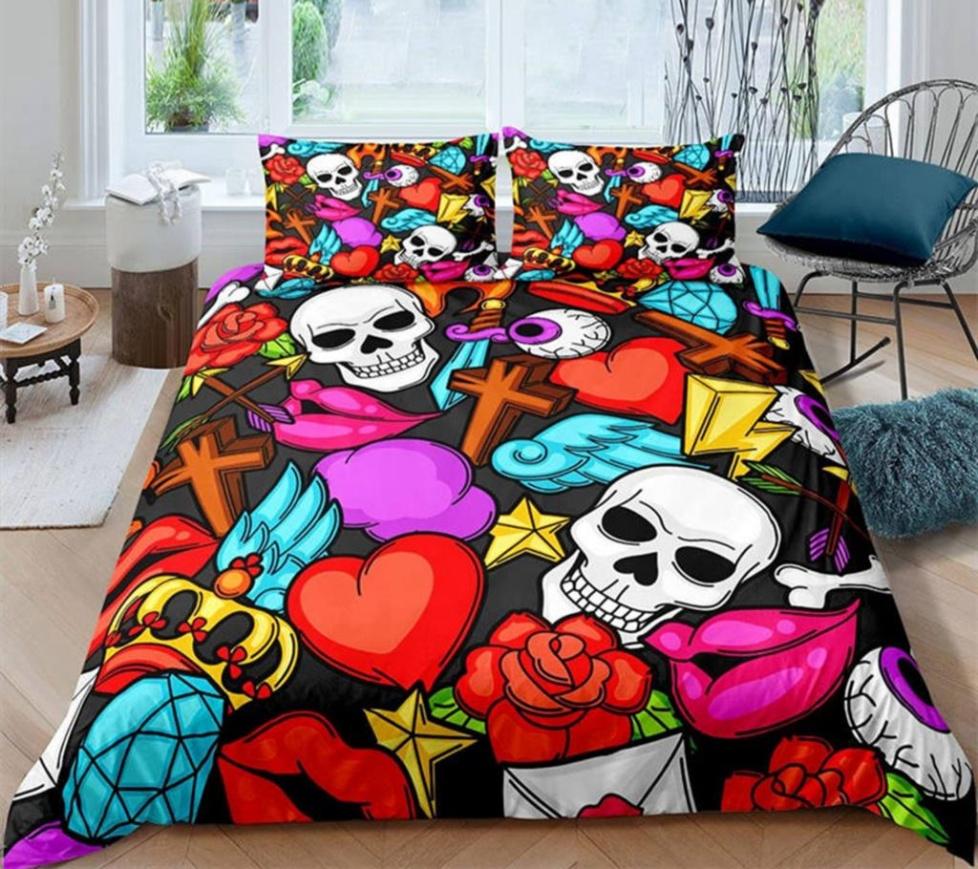 

Comforter Sugar Skull Queen Size Luxury Gothic Skull Bedding Set Halloween Theme Floral 3Pcs For Girls Kids Teens Comforter (quilt)-EU Single(135*200cm)3pcs