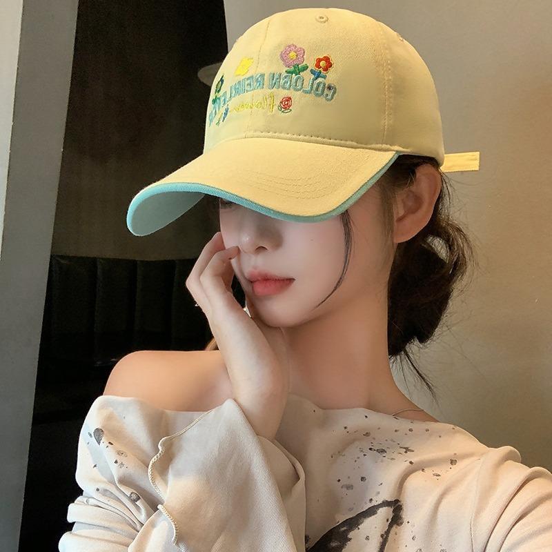 Niche Flower Embroidered Baseball Cap Women's New Wide Brim Cap Showing a Small Face Soft Top Hat Trendy