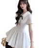 Gentle college style white dress bow doll collar women summer beautiful A word pleated short skirt small man