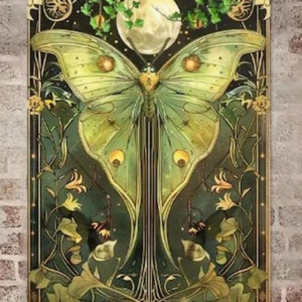 Vintage Style Metal Wall Art Luna Moth Moon Aluminum Flat Painting Outdoor Garden Decor
