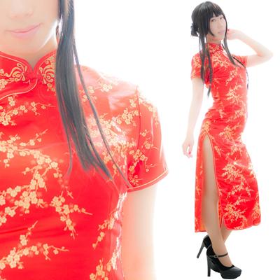 Chinese Long Chinese Sexy One Flower Pattern [Arika] Dress, Clothes, Cosplay, Piece, (S, Red)