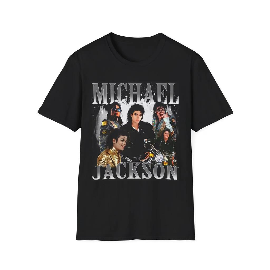 Michael Jackson leggendario Re del Pop Maglietta Icona Musicale Retro Collage Grafica T-shirt Vintage MJ Fan Shirt Regalo per Appassionati di Musica Michael J Collage