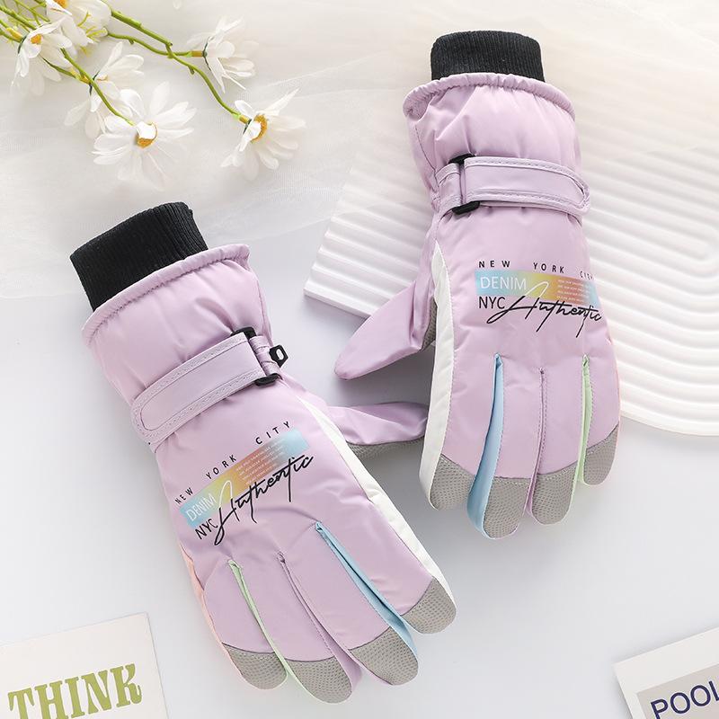 Ski Gloves Cartoon Women's Waterproof Thickened Velvet Touch Screen Cycling Windproof Outdoor Cycling Winter Warm Gloves