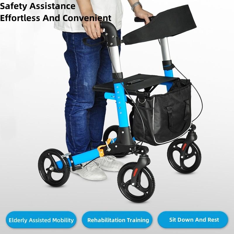 Elderly Walking Assist Rollator Household Aluminum Alloy Walker Foldable Pulley Training Mobility Aid