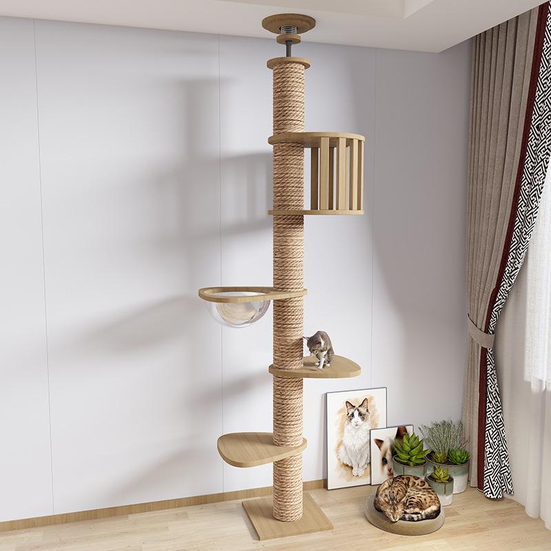 Space-Saving Solid Wood Cat Tree Tower: Climbing Frame, Bed, and Jumping Platform for Small Apartments