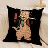Japanese Style Samurai Cat Cushion Cover Silky Short Plush Invisible Zipper Dustproof Sofa Pillow Case for Home Decor