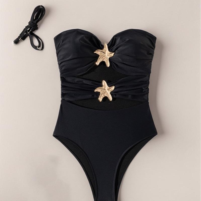Women's New Solid Color Suspender with Two Sexy One Piece Bikini Swimsuits