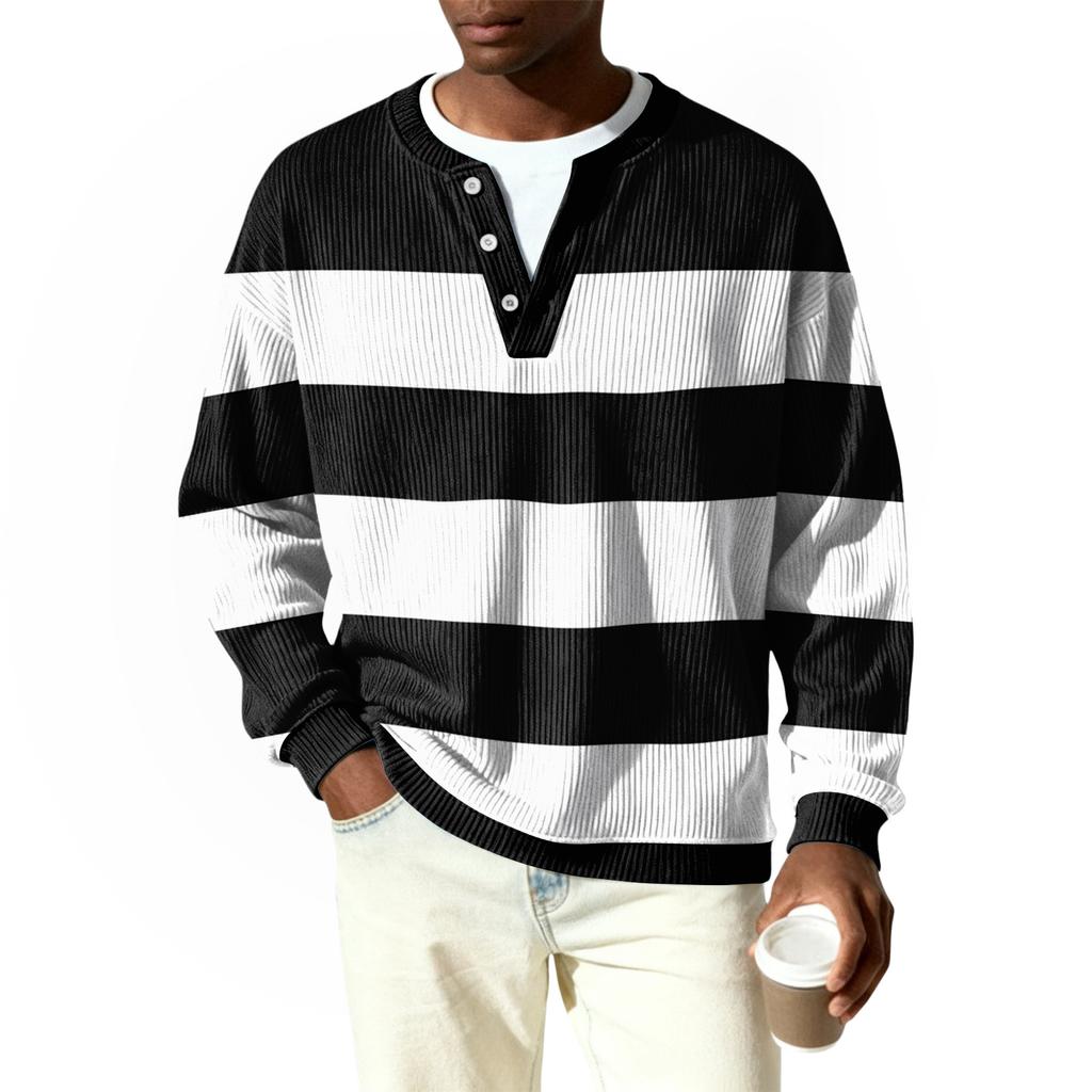 Herrknäppt tröja med lång ärm och ribbstickning