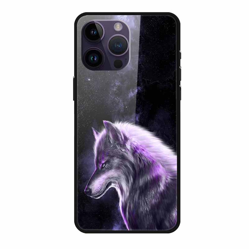 Phone Case for Apple Iphone 15 Pro 15 Plus Tempered Glass Hard Back Cover for Iphone 15 Pro Max Iphone15 Wolf Lion Funda Capa