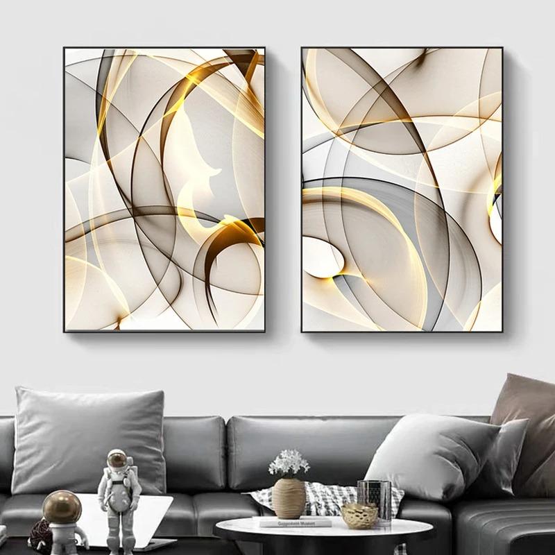 Nordic Minimalist Wall Art Abstract Black Gold Thread HD Oil On Canvas Posters And Prints Home Living Room Bedroom Decoration
