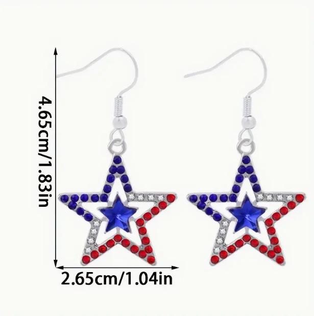 2024 Trending European & American Independence Day Rhinestone Star Flag Women's Earrings