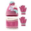 Three Piece Set of Children's Unicorn Hat, Scarf, Gloves, Winter Girl Cartoon Knitted Hat with Velvet Scarf
