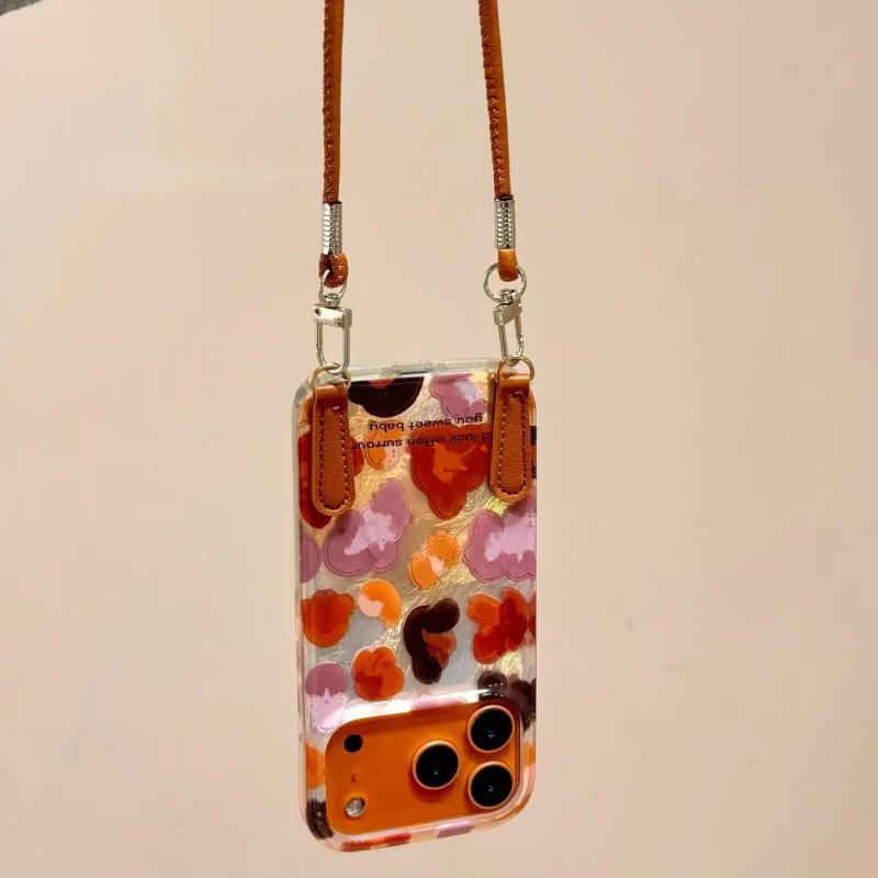Y2k Cute Colorful Graffiti Leopard Print Case For iPhone 17Pro Max 17 16 15 17Air 14 13 12 11 Plus Korea Stylish Short Rope Case