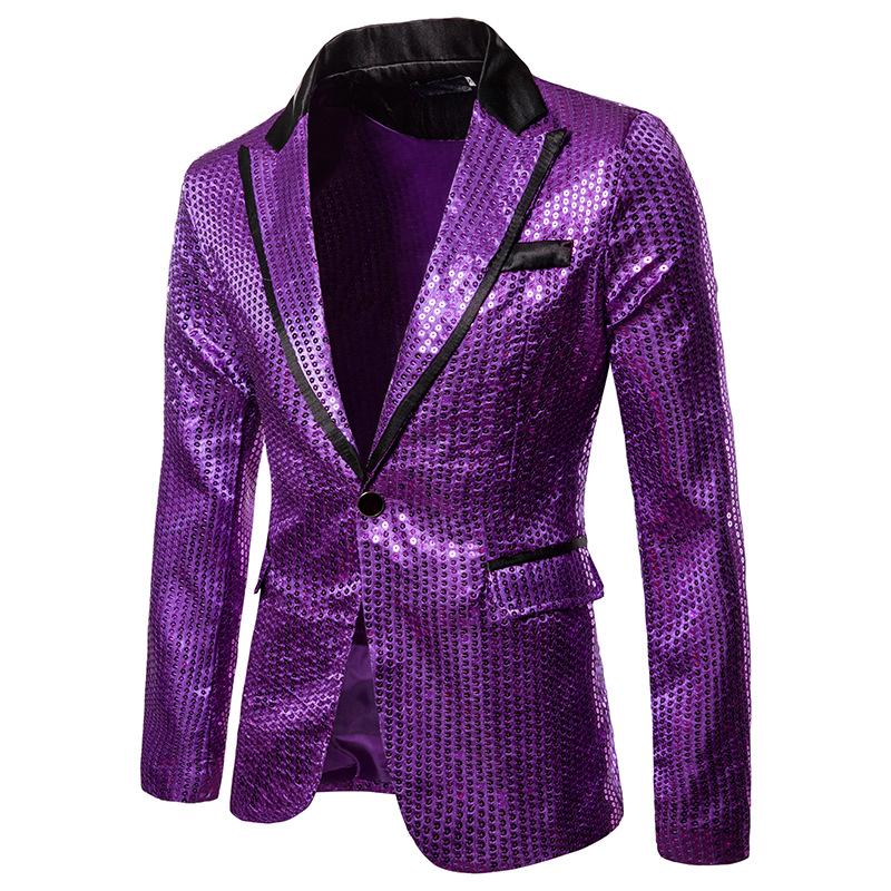 CHEST Men's Golden Shiny Party Fashion Suit Stage Singer Wedding Groom Jacket Master Coat