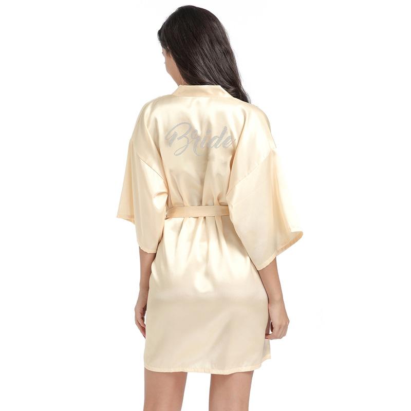 Women's Fashion Casual Rhinestone Homewear Summer Thin Kimono Half Sleeve Loungewear Solid Color Morning Robe