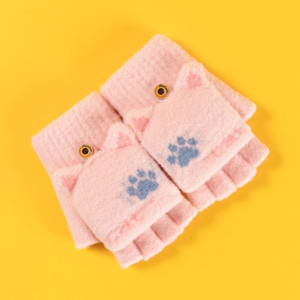 Half Finger Cotton Kids Knitted Gloves Autumn Winter Gloves Women Flip Gloves Outdoor Gloves