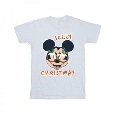 Mens Mickey Mouse Jolly Christmas Glasses T-Shirt