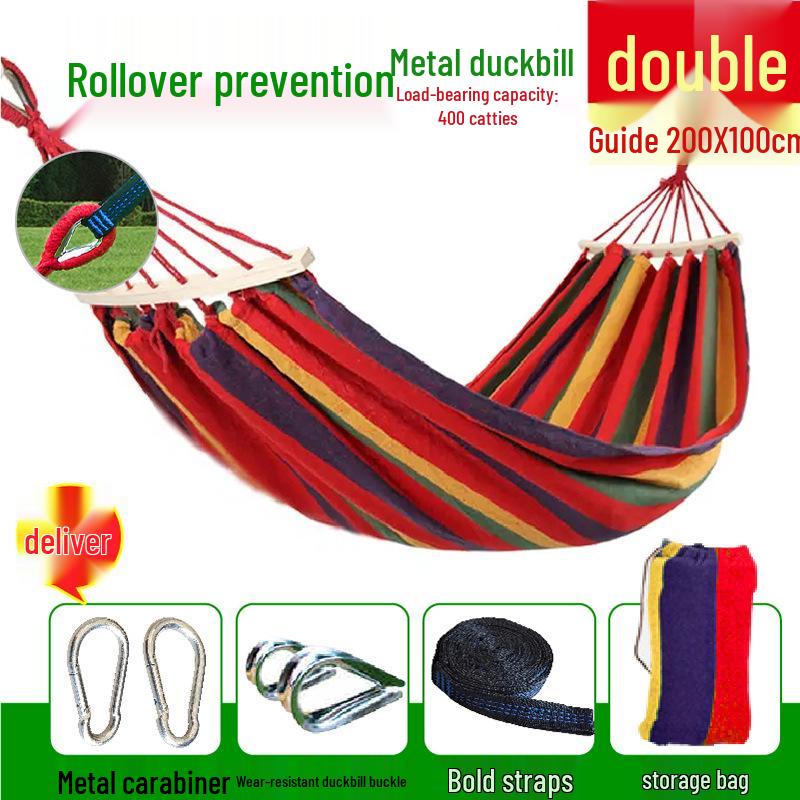 Reinforced Wooden Stick Canvas Outdoor Camping Hammock