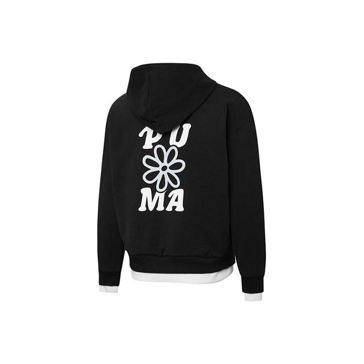 Puma Layered Graphic Print Faux Two-Piece Hoodie Women Hoodie Black 536091-01