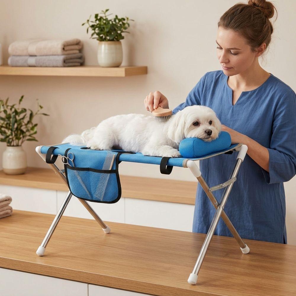 Anti-Tip Folding Pet Grooming Hammock Stainless Steel Frame Cat Nail Trimming Station Household