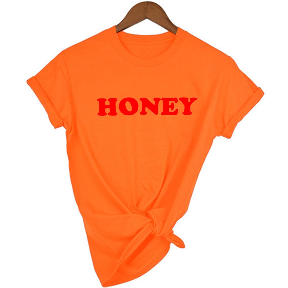 Honey Letter Print T Shirt Women Summer Clothes Short Sleeve O Neck Yellow Tshirt Tee