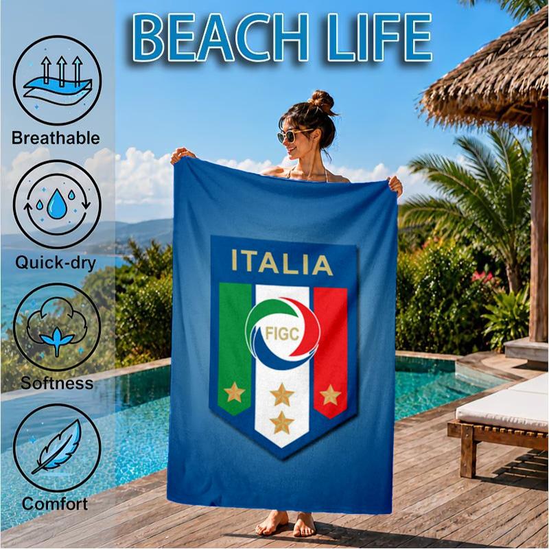 Asciugamano da Spiaggia in Microfibra Stampato con Stemmi del Calcio Italiano, Morbido e Assorbente, Asciugatura Rapida, Ideale per Viaggi Estivi, Essenziale per la Spiaggia, Piscina