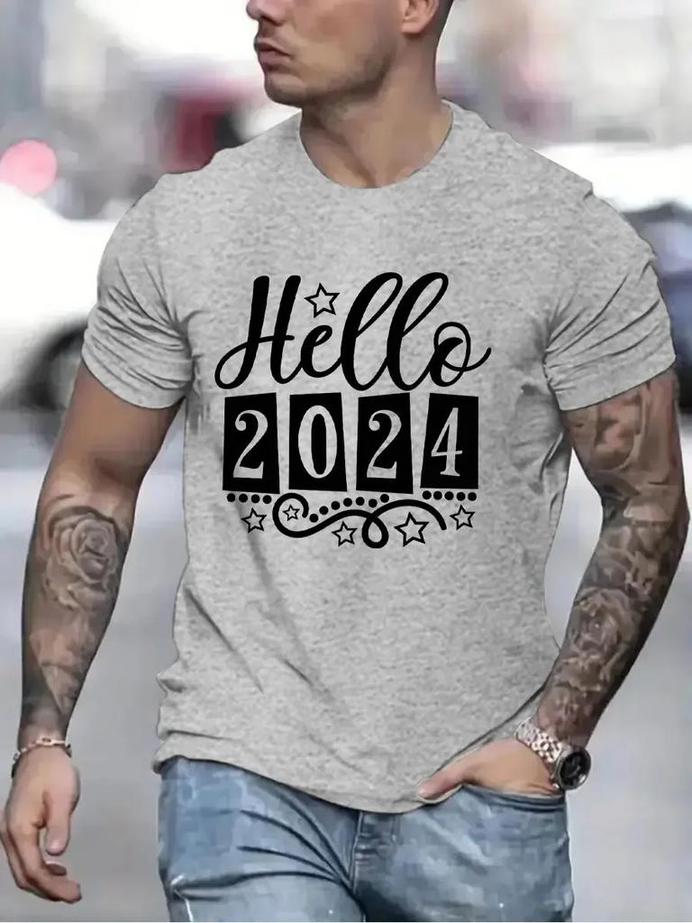 Hallo 2024 Herren Marken T-Shirts Lustig Frohes Neues Jahr 2024 Grafik Hip Hop Damen Herren T-Shirts Streetwear Ulzzang Harajuku T-Shirt