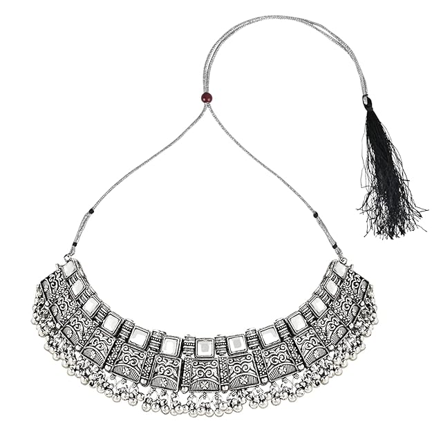 Ethnisches Silber oxidiertes traditionelles afghanisches Halsband-Halsketten-Schmuckset für Frauen
