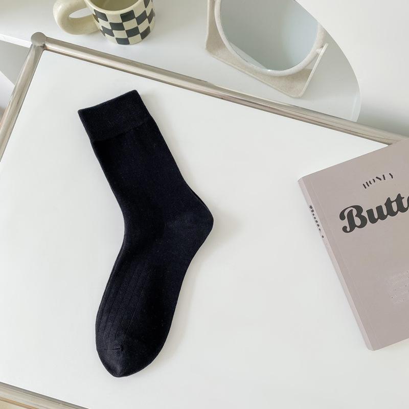 White Socks, Ladies' Pull-out Pile Socks, Mid-calf Combed Cotton Anti-pilling Socks, Spring and Autumn Trendy Simple Socks