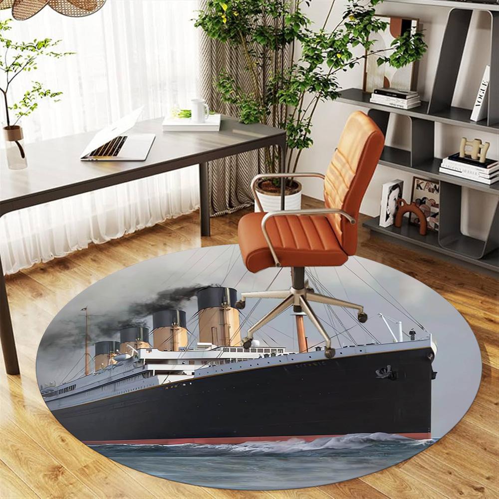 1pc Titanic, Ocean Round Chair mat Area Rug - Non-Slip, Floor Mat for Office, Bedroom, home decor Christmas Gift p0811182