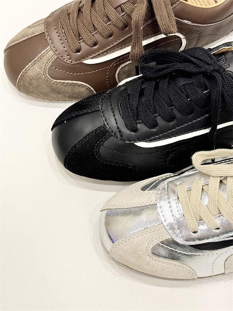 Retro Farbblock Flache Silberne Sneaker für Damen – 2025 Atmungsaktive Vielseitige Lässige Skate-Schuhe