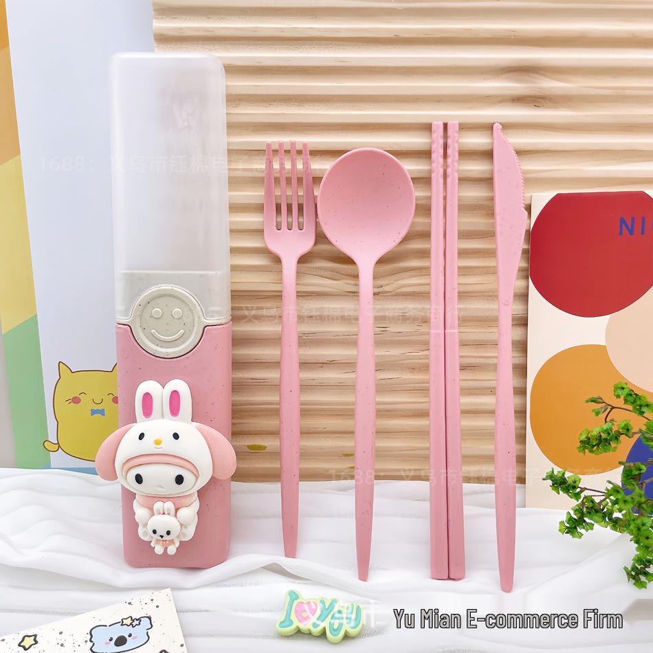 Sanrio Eco-Friendly Portable Wheat Straw Cutlery Set (Chopsticks, Spoon, Fork) with Box