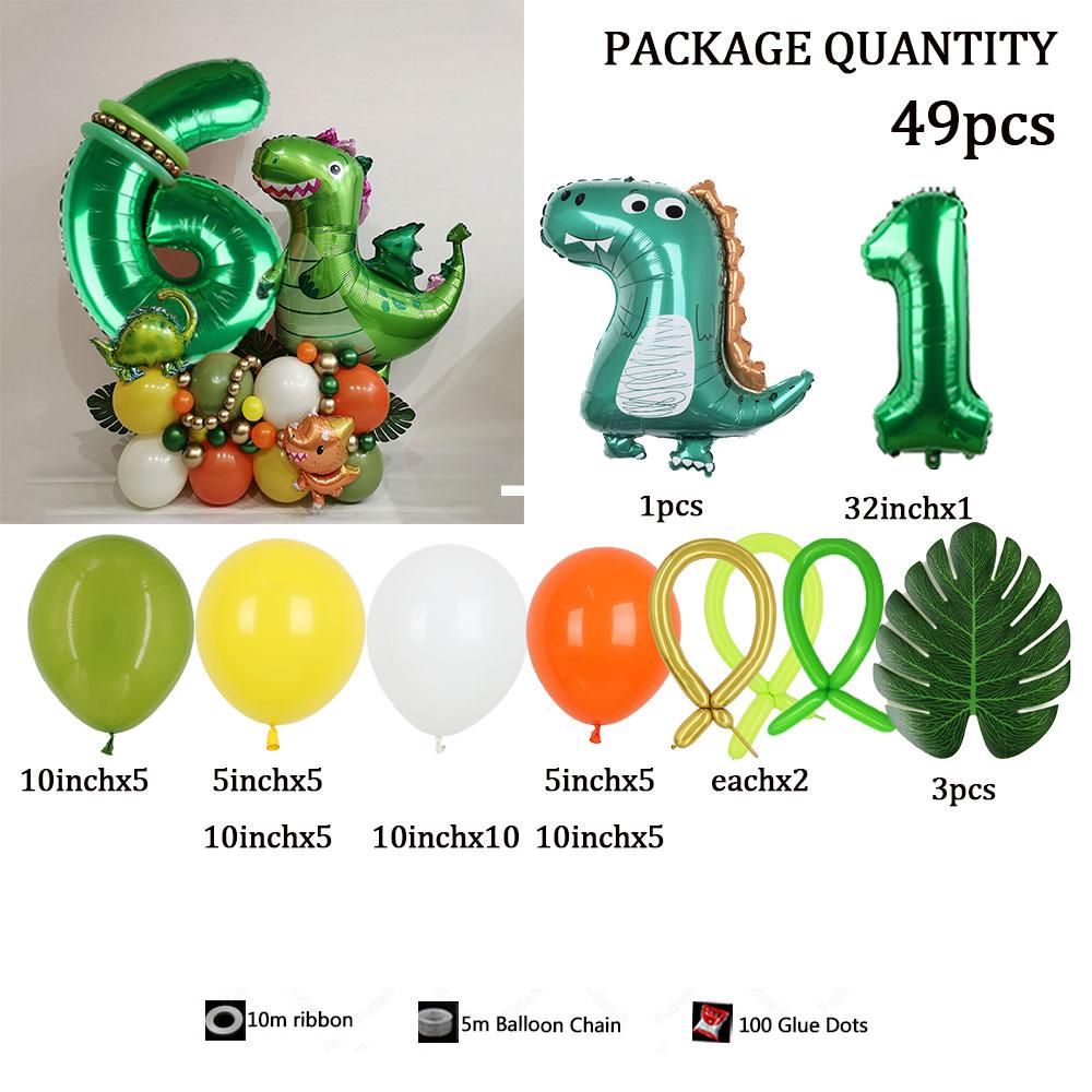 49pc/set Little Dinosaur Green Series  Digital Aluminum Film Balloon 1-9 Suitable for Birthday  Party Anniversary Graduation