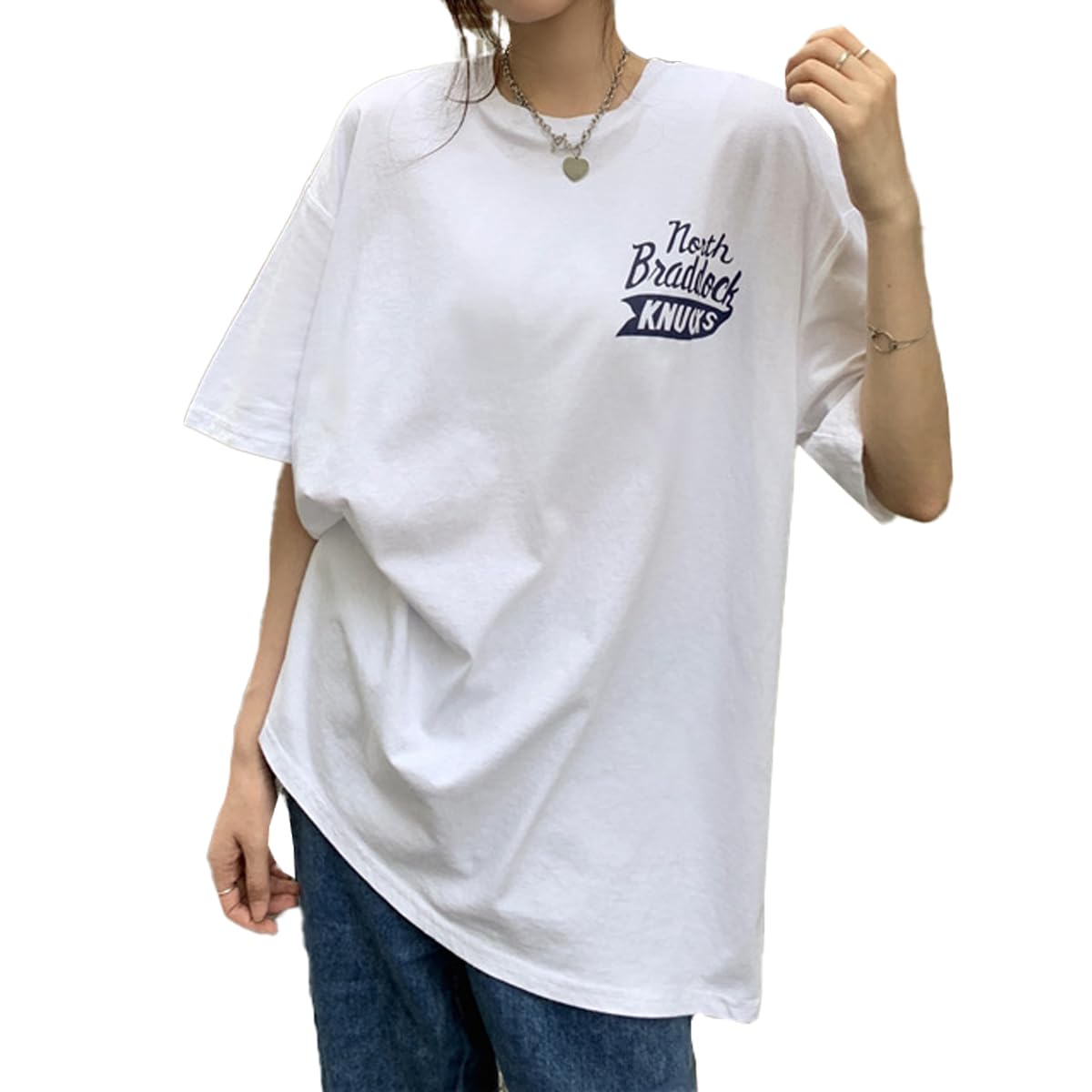 

Футболка с надписью «Logo Oversized Print Short Large Big Direct Link Cool Shirt» с выкройкой и пошивом, закрывающая тело, спущенное плечо, белая, размер S [Wearbee], футболка,