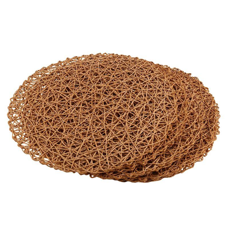 

ABWR-12Pcs Paper Braided Round Placemats Non-Slip Heat Table Mats For Dining Tables Indoor & Outdoor Place Mats светло-коричневого
