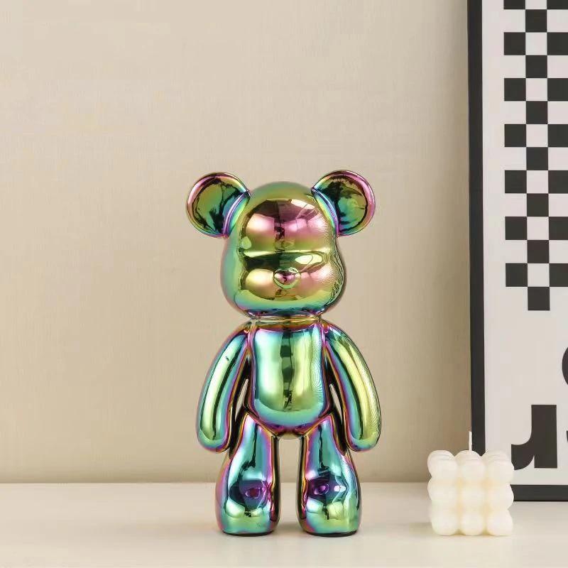 Ceramic 27cm Colorful Plating Bear Sculpture Home Living Room Desktop Decorative Statue New House Interior Decoration Ornaments