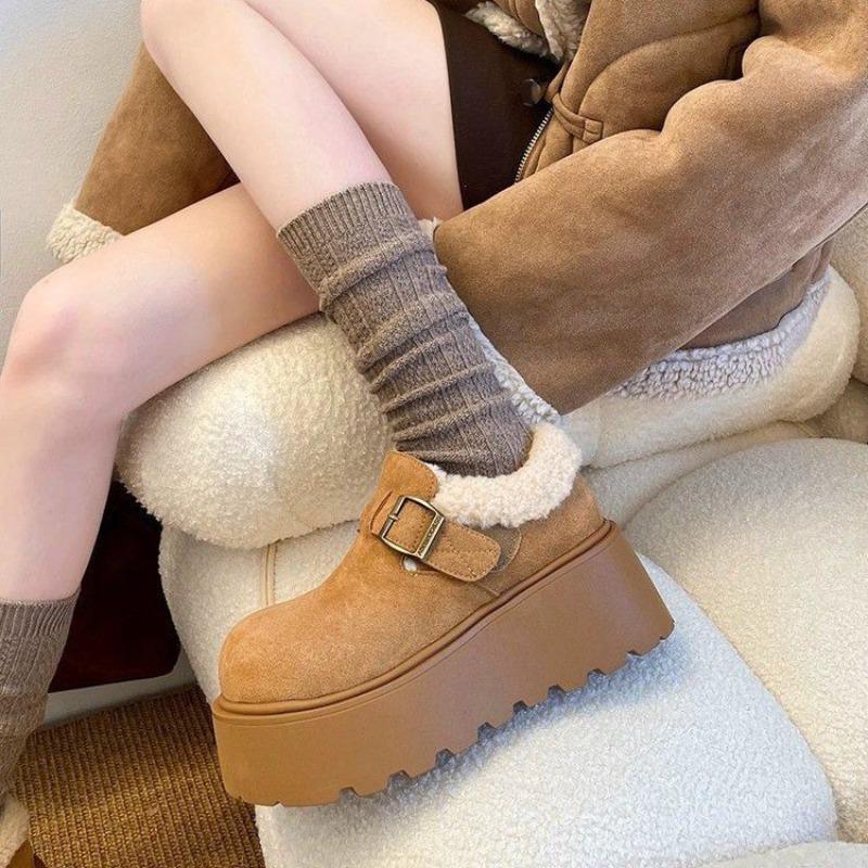 Thick-soled Height-increasing Shoes, Women's Snow Boots, Suede Wrapped Shoes, and Warm Cotton Shoes