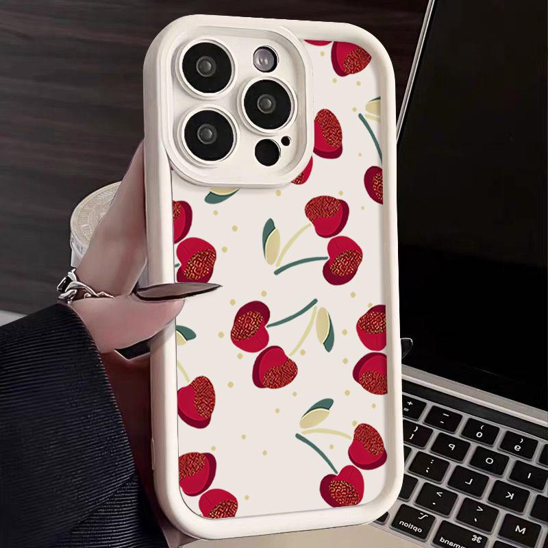 

Для iPhone 16 Pro 15 14 Plus 13 12 Pro Max 11 Xs Xr 8 7 Cherry Pattern противоударный мягкий TPU защита линз противоударный матовый чехол для телефона iPhone 12 Pro Max бежевый