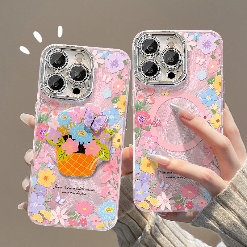 

Butterfly Flower Bracket for Apple 16 Magnetic Feather Yarn Mobile Phone Case 15 Small Fresh 14 High-end Sense 13 Women iPhone 11 Pro Max