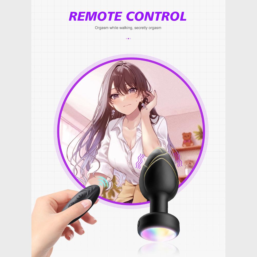 Rechargeable Remote Control Anal Plug with 10 Vibration Patterns & RGB Light Shows for Men and Women - Hands-Free Solo or Couples Play