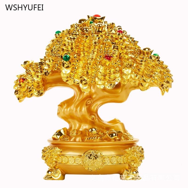 Zlatý strom bohatství Dárek k otevření obchodu Pryskyřičné řemeslné výrobky Bytové dekorace Doplňky Feng Shui Ozdoby pro přilákání bohatství