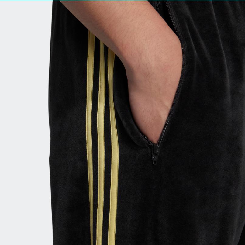 Adidas Originals Clover Velour Pants With Striped Embroidered Logo Men Bottoms Black HR3443