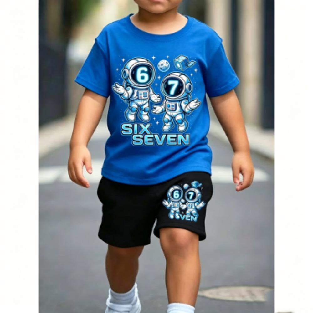 67 Astronaut Printed 15 Colors Men's T-shirt and Shorts 2 Piece Set Summer Home Outdoor Casual Outfit Men's and Women's Sports Set