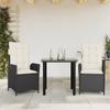 Vidaxl 3-Cz. Garden Furniture Set With Cushions, Black, PE Rattan