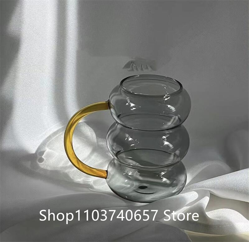 

Cute Yellow Glass Mug Heat-resistant Glass Cup Mug Coffee Milk Breakfast Cup Drinking Glasses Breakfast Cup Water Glass 301-400ml сірий колір