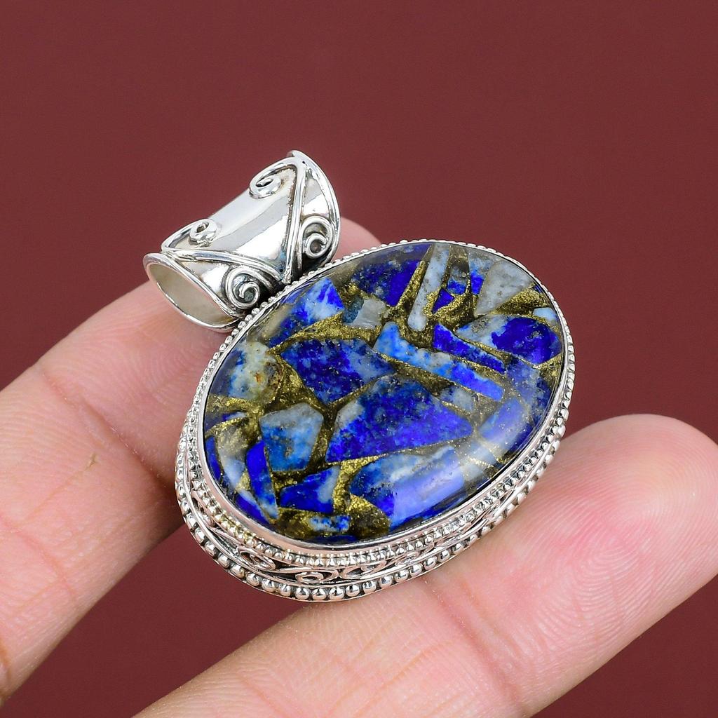 Copper Sodalite Pendant Natural Gemstone Pendant 925 Sterling Silver Pendant Handmade Vintage Pendant Healing Stone Jewelry Gifts For Women