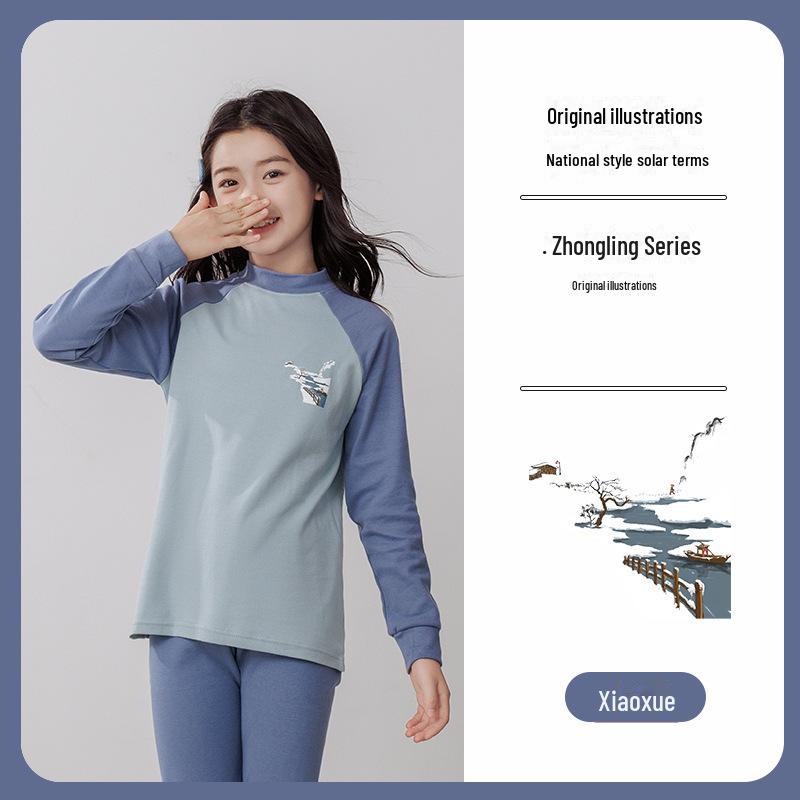 Kinder Unterwäsche Set aus reiner Baumwolle für Herbst und Winter: Jungenpullover & Mädchen Rundhals Mittelhals Bekleidung