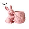 Mini Flowerpot 3D Printed Bunny Hugging Succulents Planter, Cute Rabbit Flower Pot with Embossed Desktop Ornament Planter Floral Body, Desk Decor for